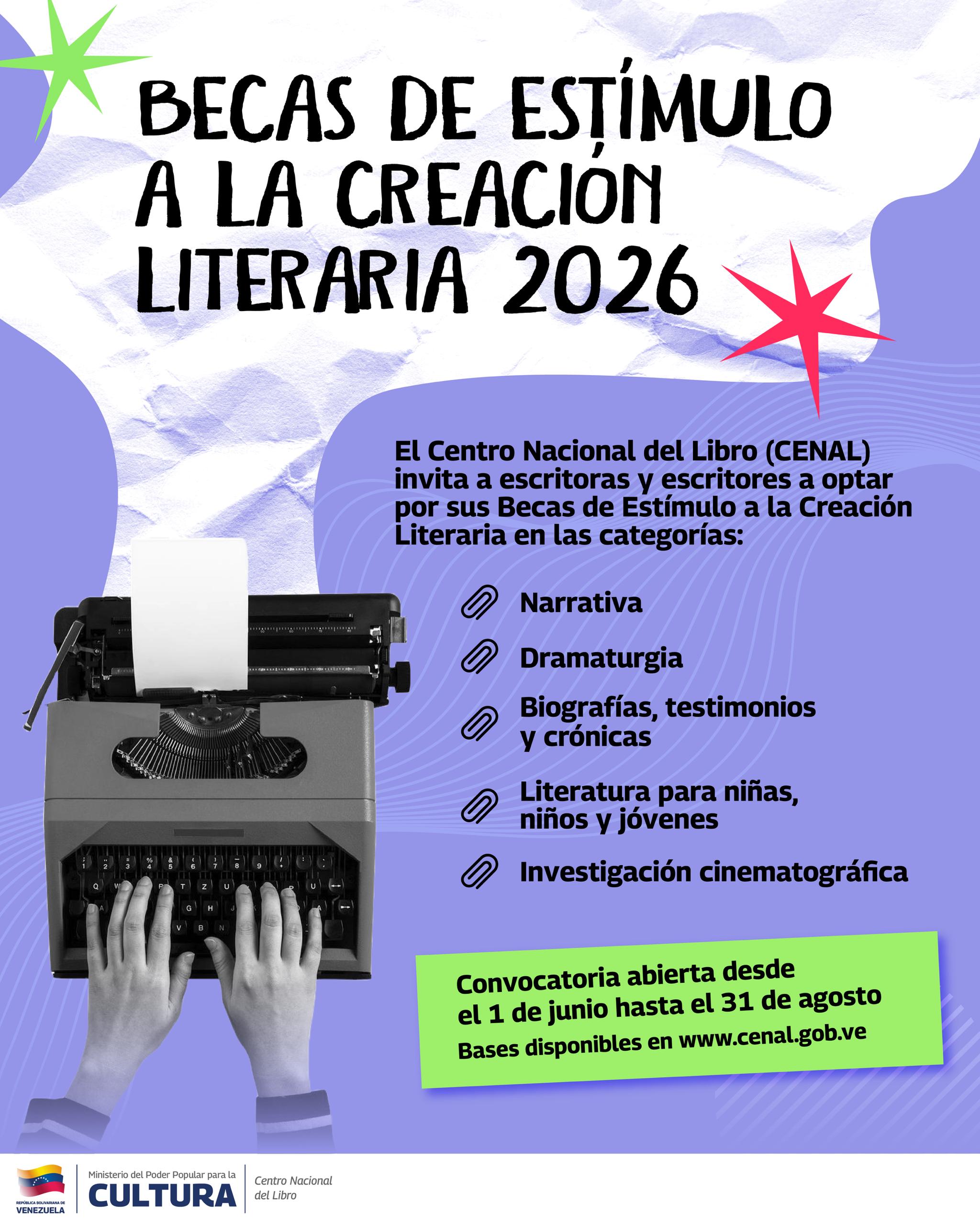 Cenal anuncia Becas de Estímulo a la Creación Literaria 2026
