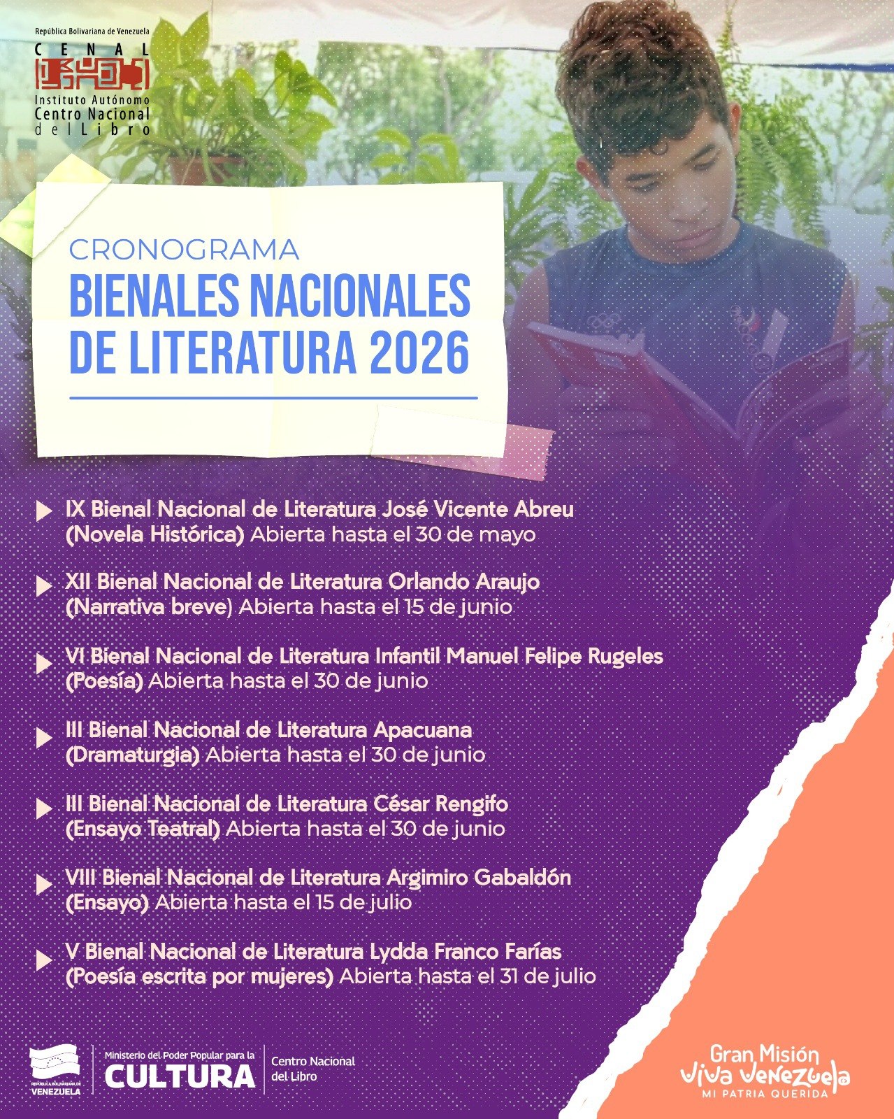 Abiertas convocatorias para Bienales Nacionales de Literatura 2026