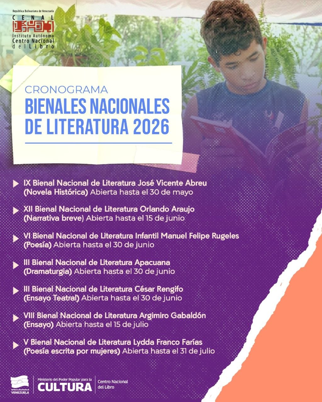 Abiertas convocatorias para Bienales Nacionales de Literatura 2026