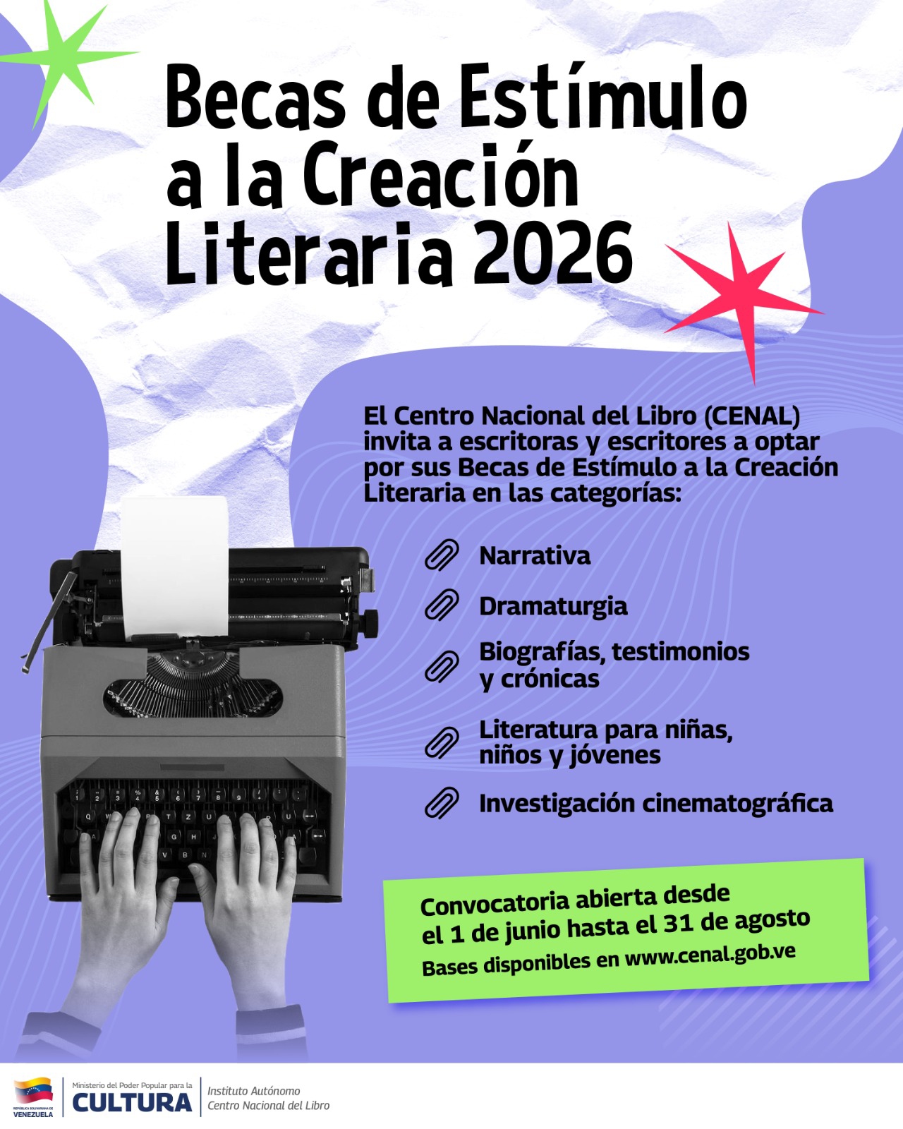 Cenal anuncia Becas de Estímulo a la Creación Literaria 2026