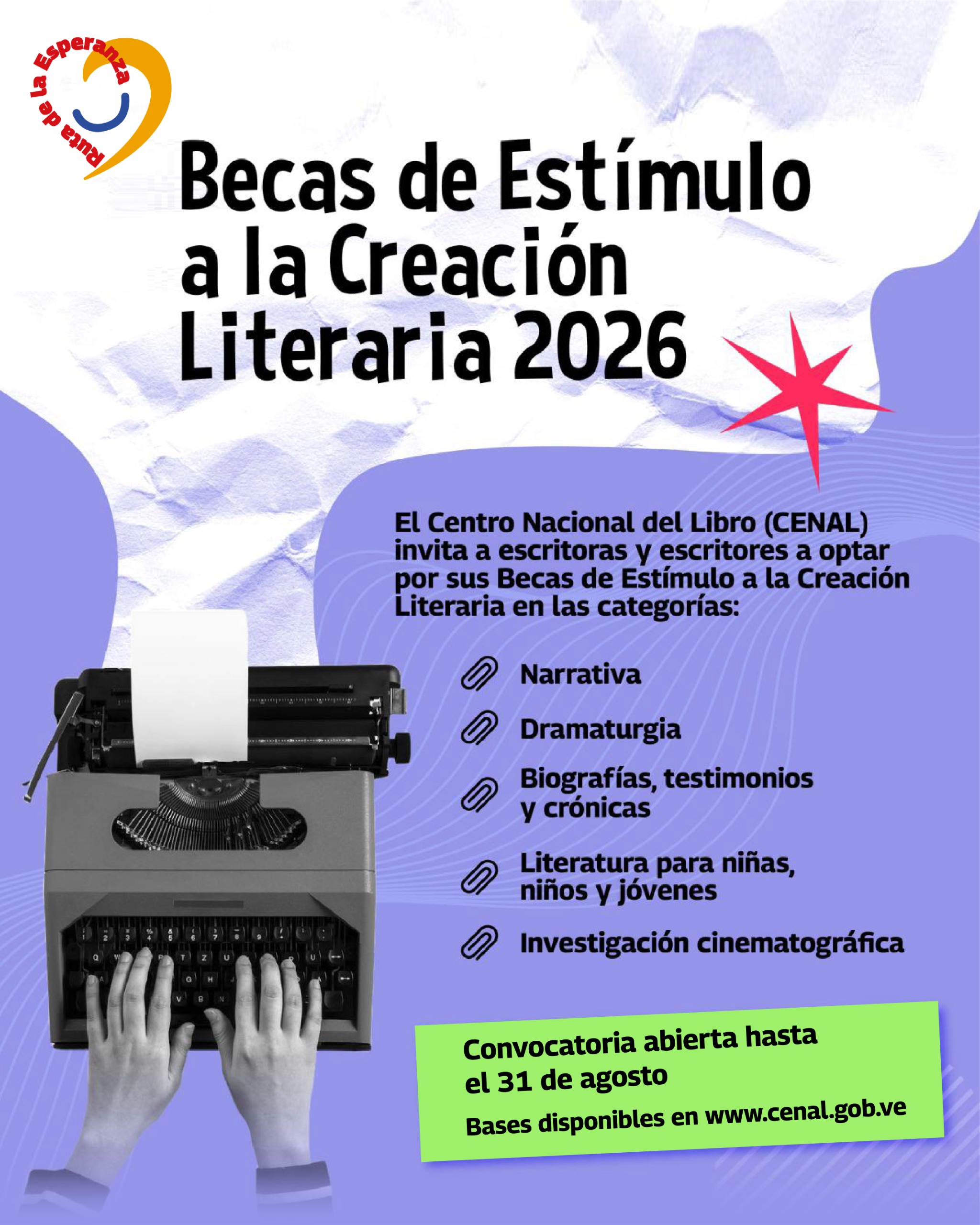 Cenal mantiene abierta recepción de proyectos para becas literarias